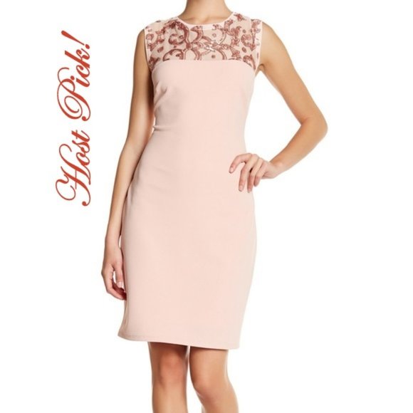 MARINA Petite 14 New Sequin Mesh Embroidered Top DRESS Sheath BLUSH Hot๐ฅ ๐HP๐ - Picture 7 of 11